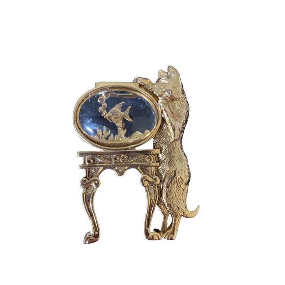 Vintage 1980s large cat grabbing fishbowl brooch/pin 1928 brand - Picture 1 of 4